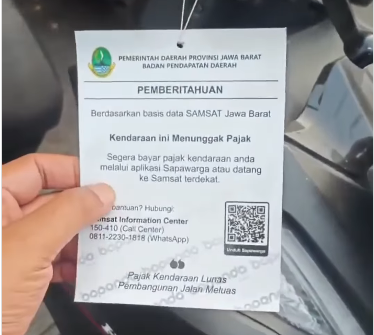 Surat peringatan penunggakan pajak kendaraan di Jawa Barat (dok.Istimewa)
